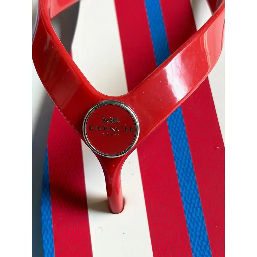 NWOT Coach Zayn Flip Flop Sandals (Miami Red Multi Stripe) - Size 8